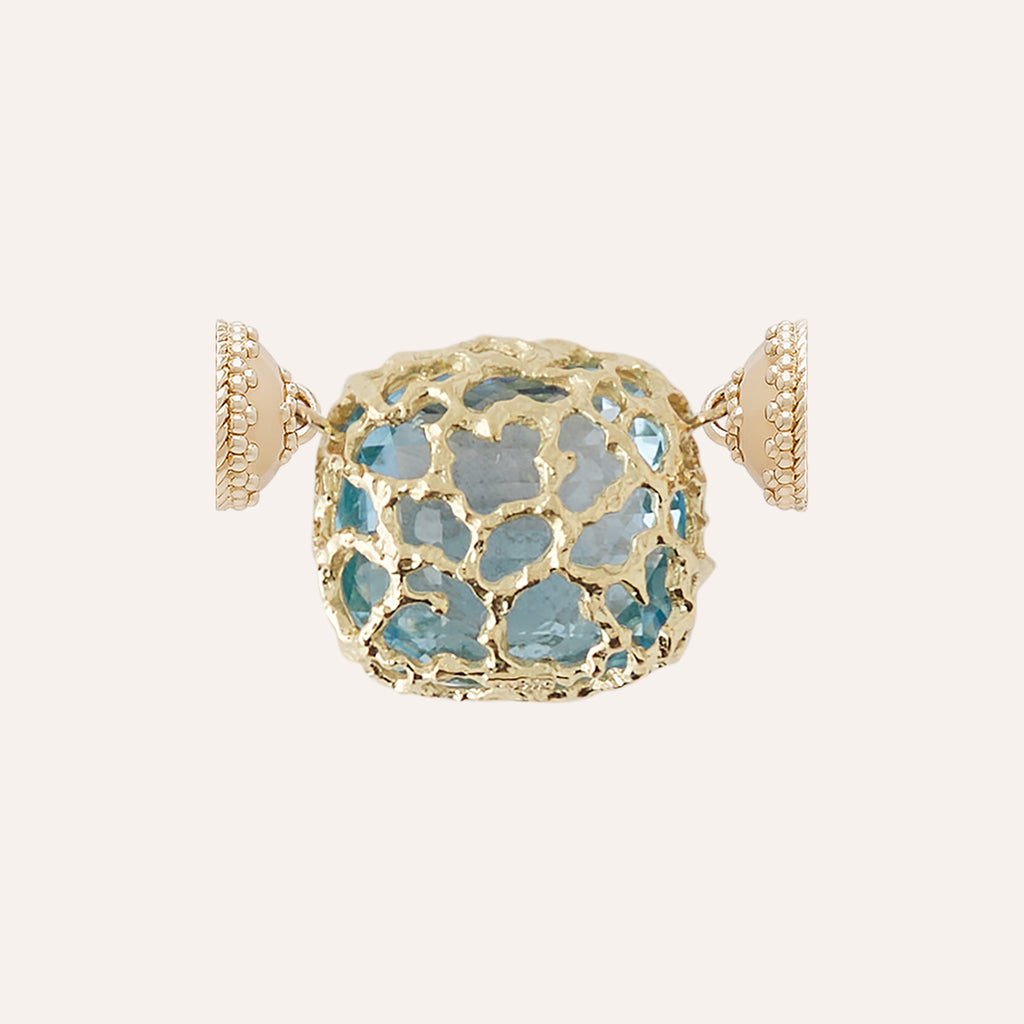 18K Gold Blue Topaz Faceted Seaside Centerpiece