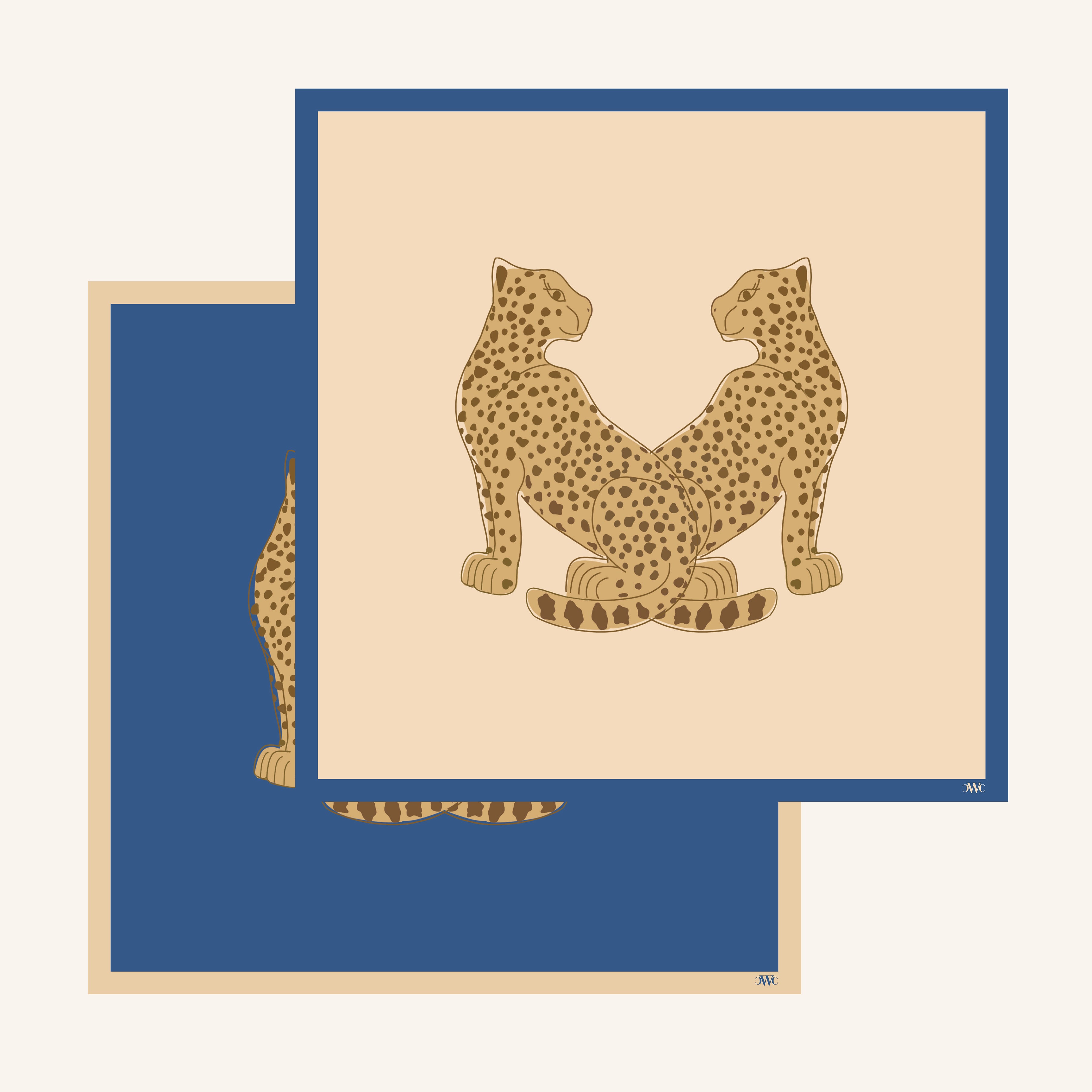 Cheetah Tango Bone & Indigo Reversible Placemats, Set of 12