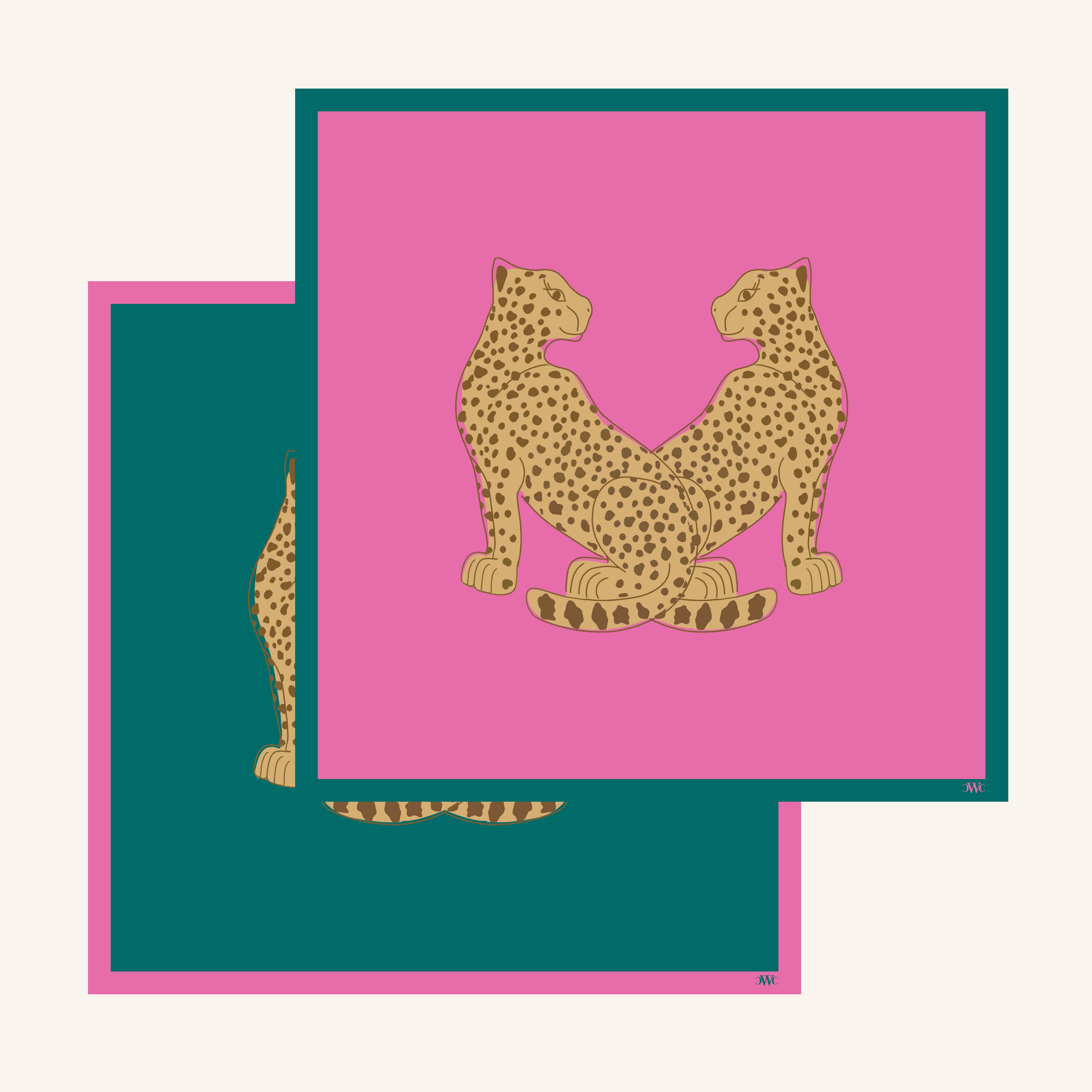 Cheetah Tango Raspberry & Teal Reversible Placemats, Set of 12