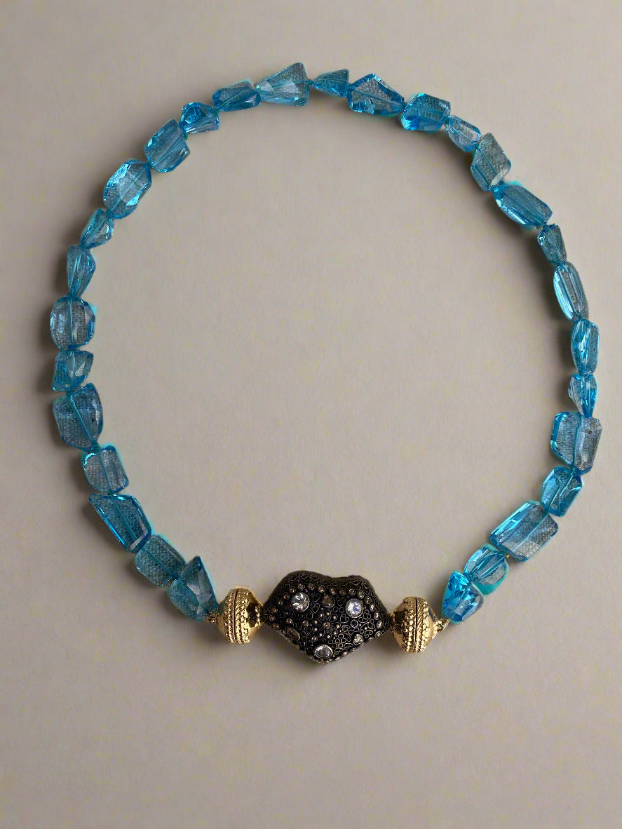 Dark Blue Topaz Faceted Necklace