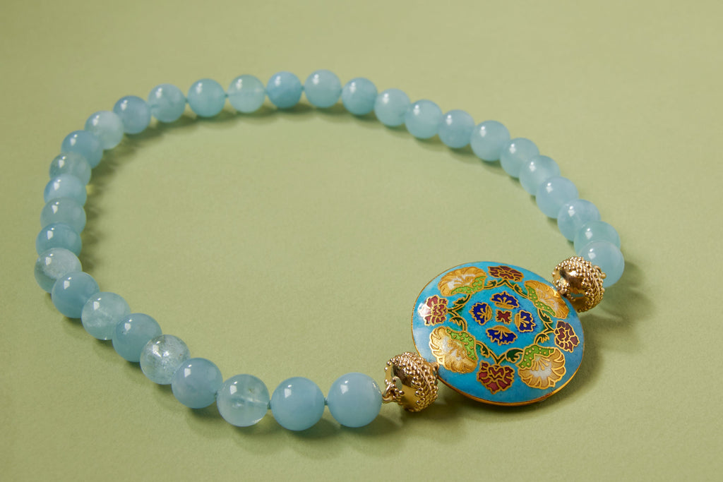 Blue Enamel Floral Disk Centerpiece