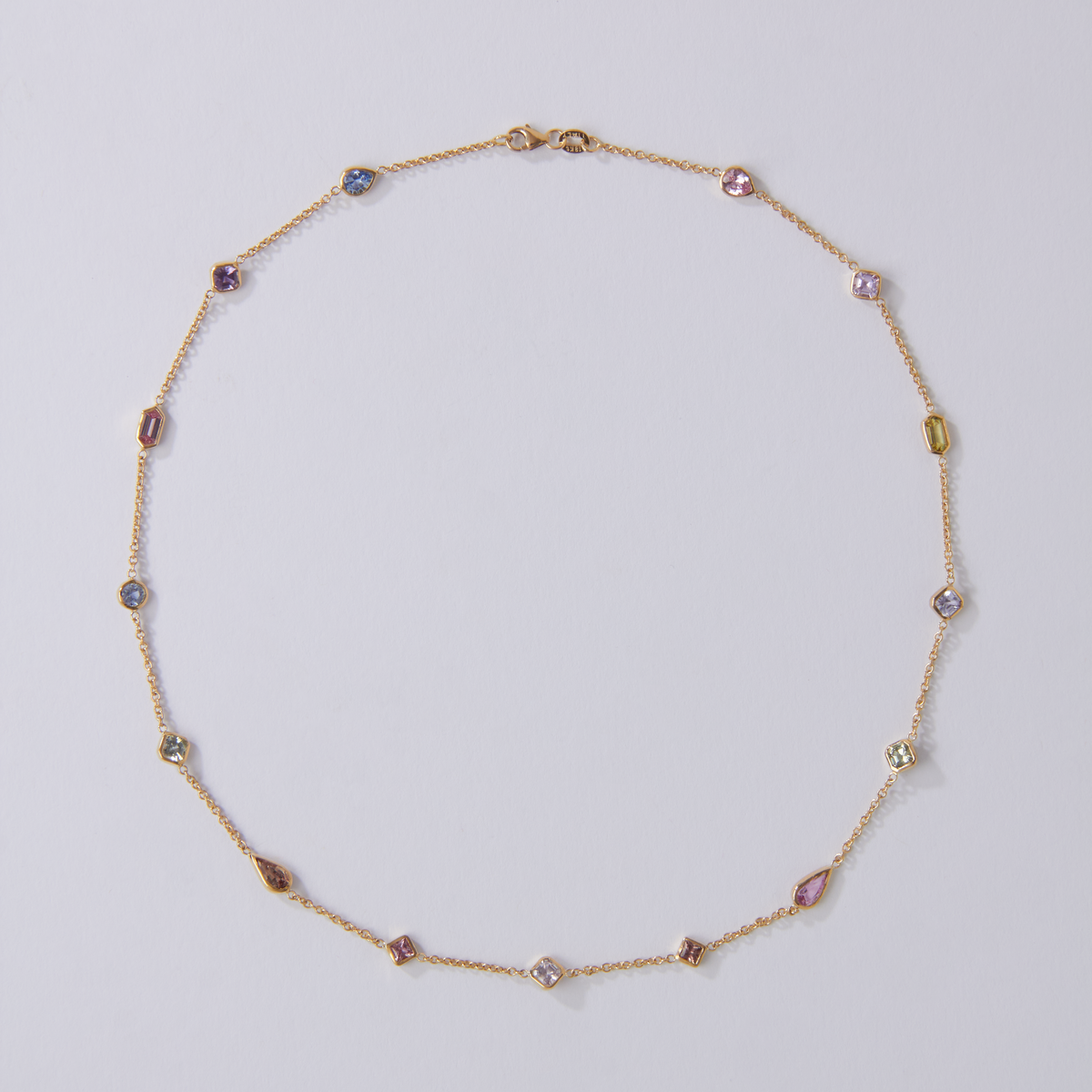 18K Multicolor Sapphire Multi-Shape Station Lobster Clasp Necklace