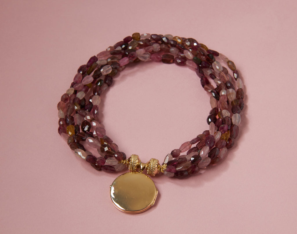 Dark Pink Multi-Color Tourmaline Multi-Strand Necklace