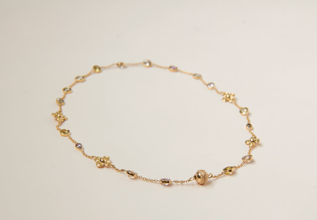 18K Pastel Multi-Shape Sapphire Petal Station Necklace