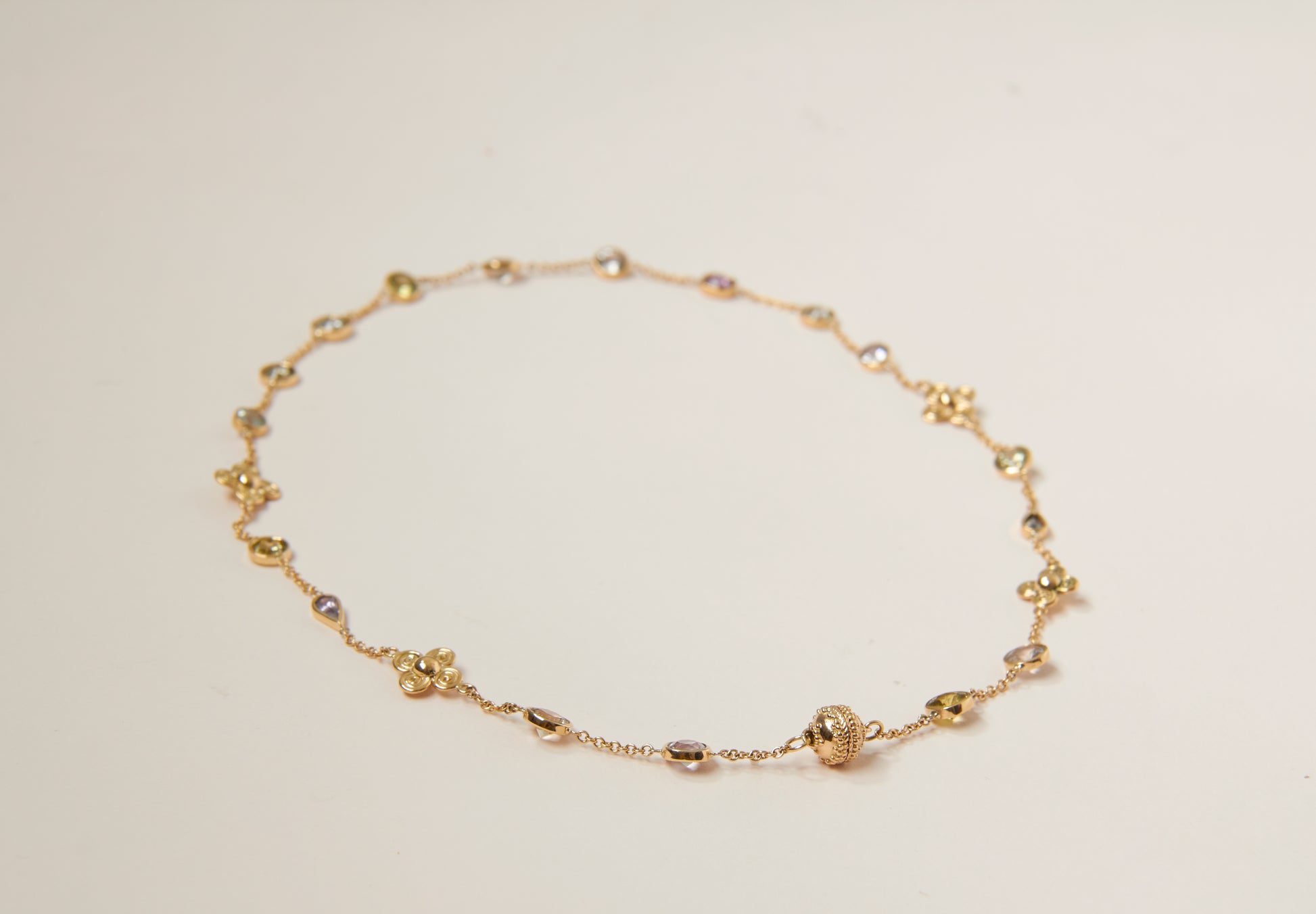 18K Pastel Multi-Shape Sapphire Petal Station Necklace