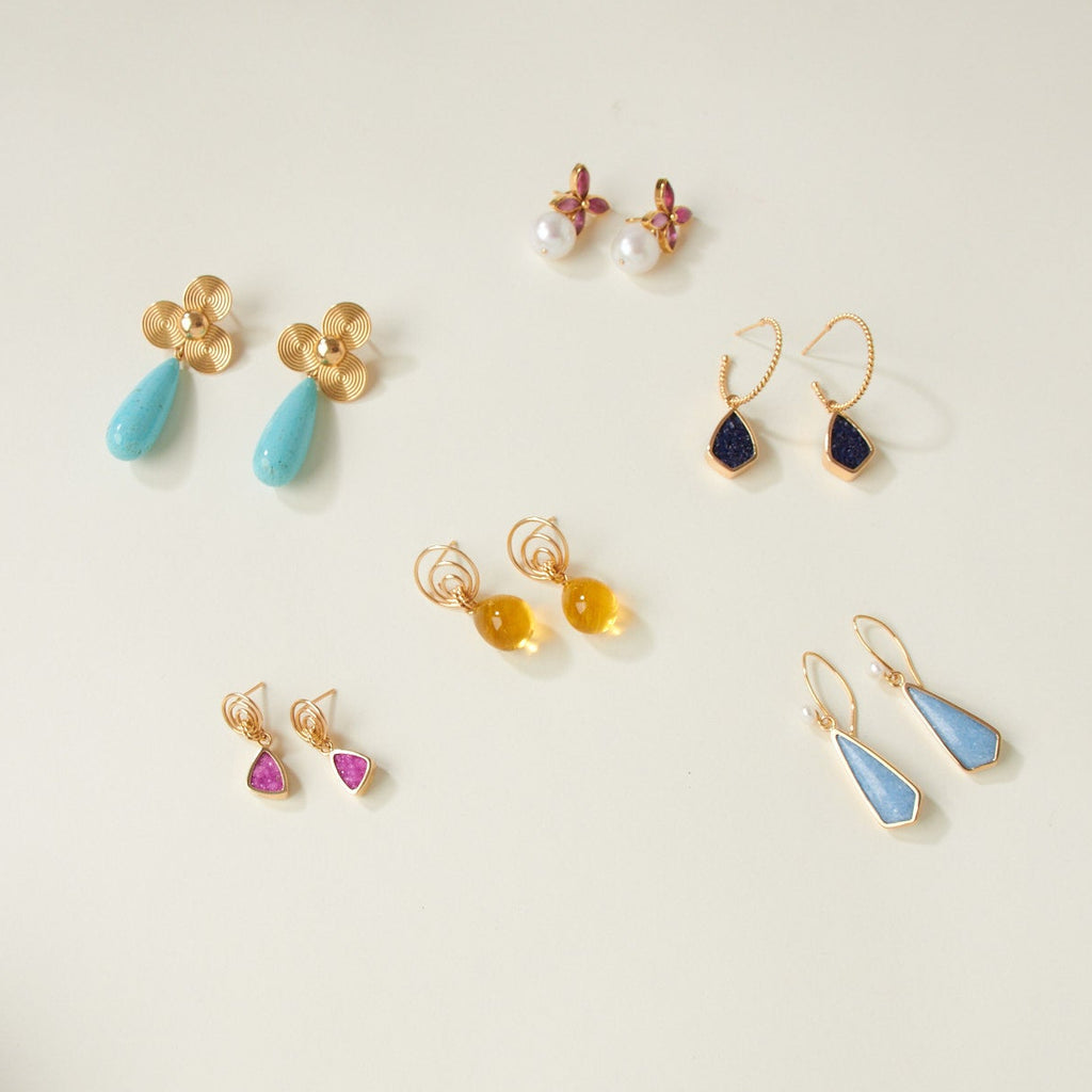 14K Blue Azurite Druzy Teardrop Drops