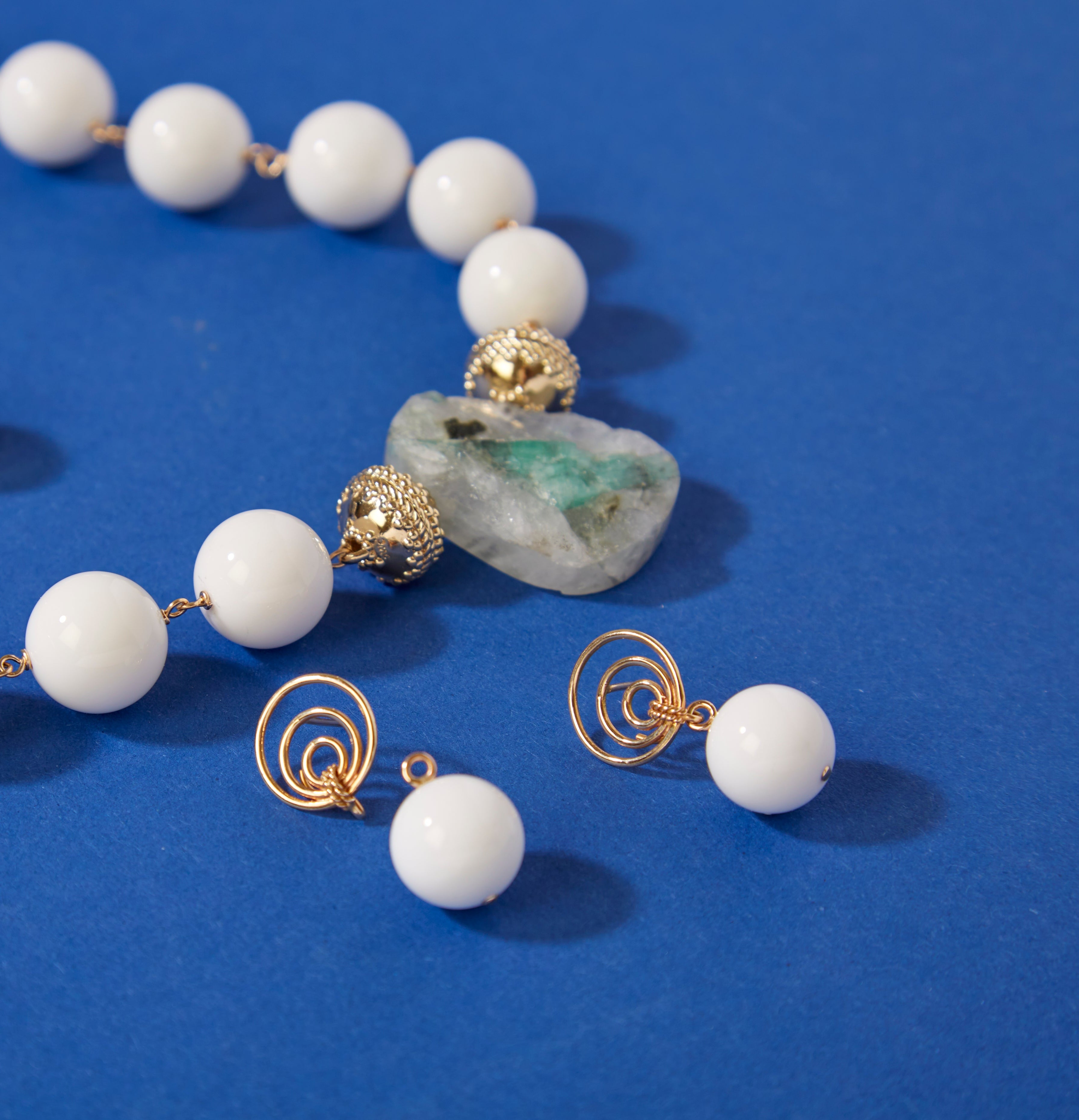 Victoire 14mm White Agate Earring Drops