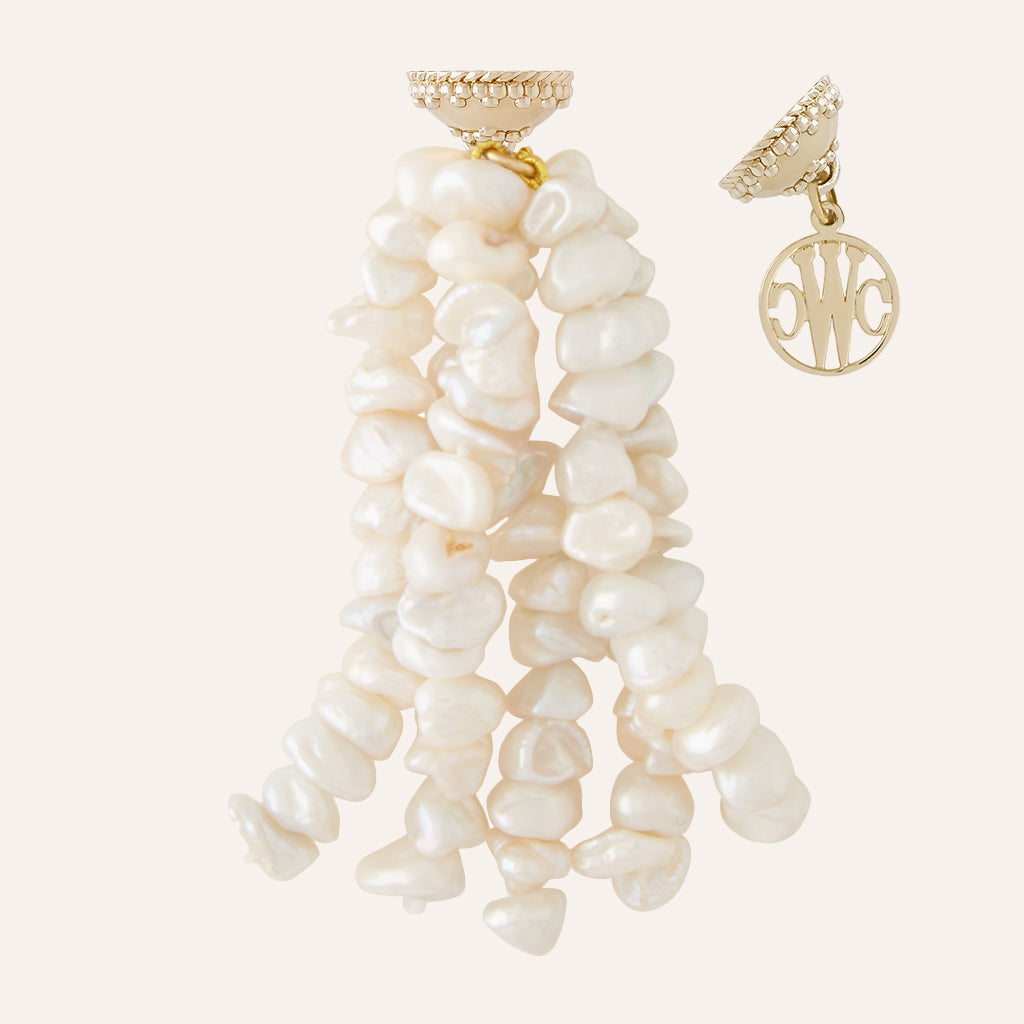 White Keshi Pearl Tassel