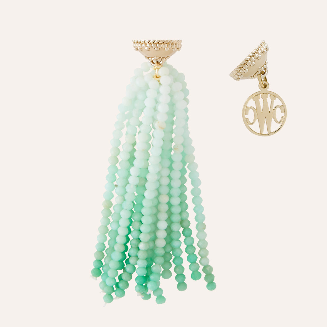 Mint Green With White Clay Beads/white Ware Beads With Tassel/ite  Beads 