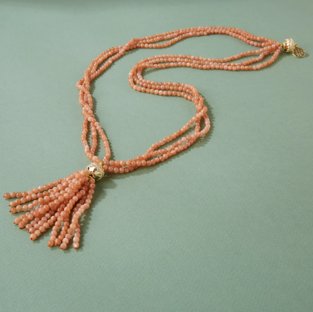 Victoire 4mm Peach Moonstone Tassel
