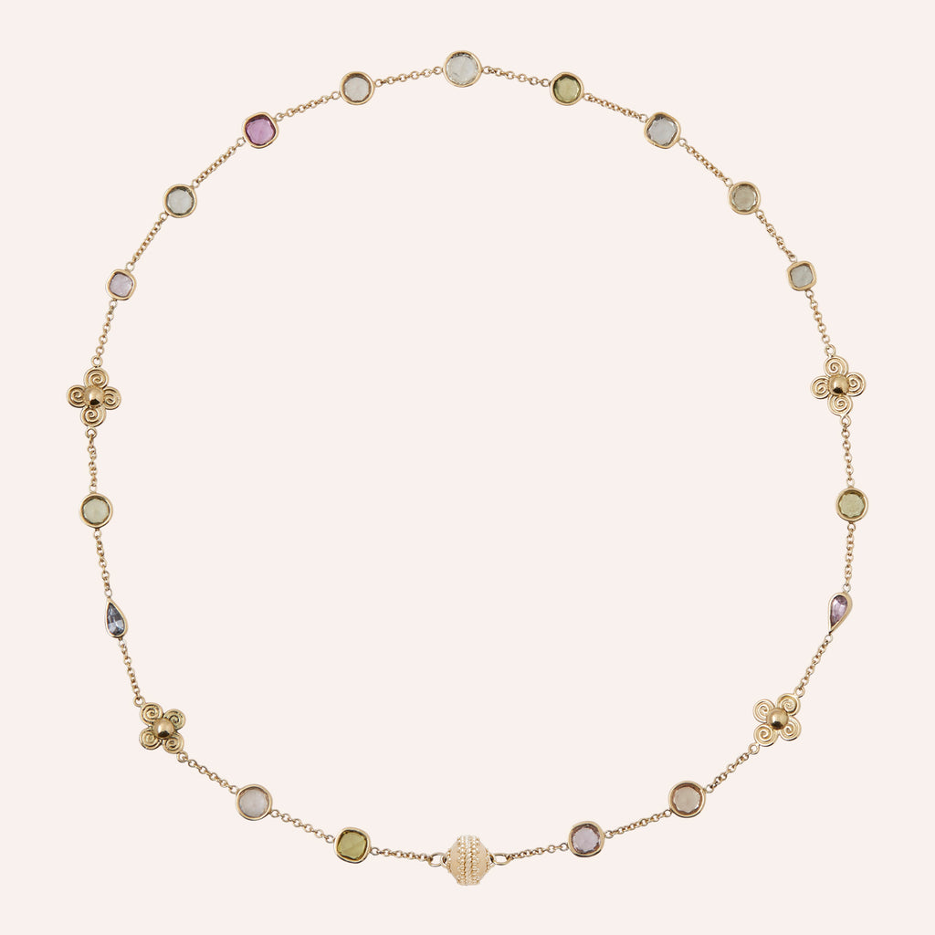 18K Pastel Multi-Shape Sapphire Petal Station Necklace