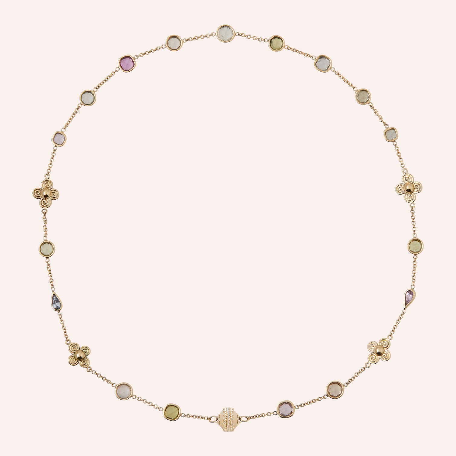 18K Pastel Multi-Shape Sapphire Petal Station Necklace