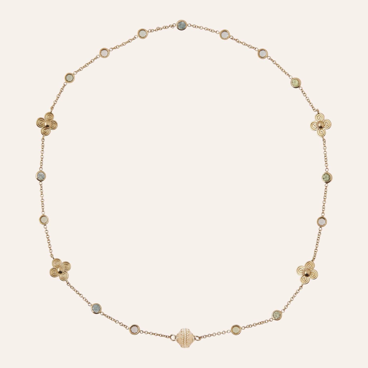 18K Multi-Color Green Blue Station Micro Necklace
