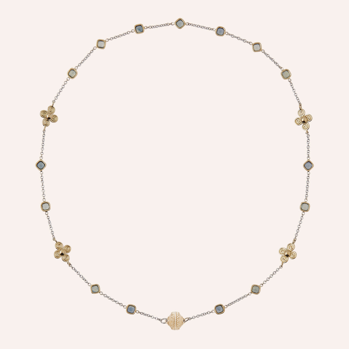 18K Multicolor Sapphire Asscher Cut Station Necklace
