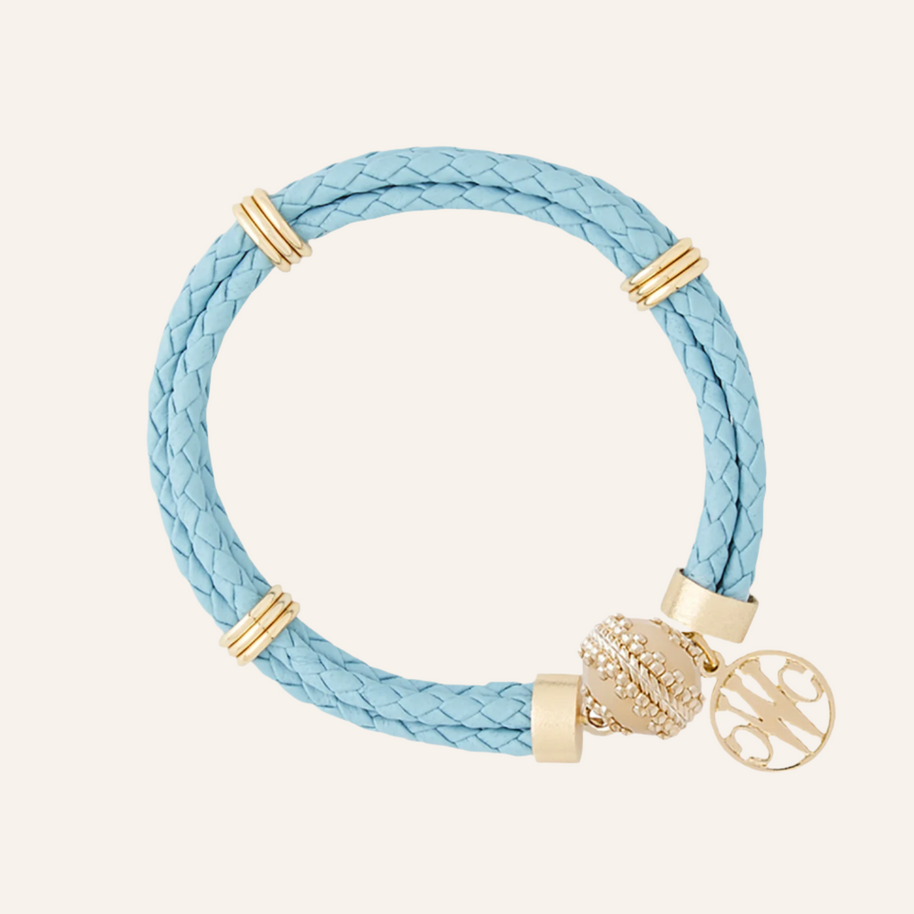 Aspen Braided Leather Powder Blue Bracelet