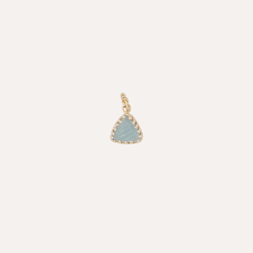 14K Aquamarine Carved Triangle Charm