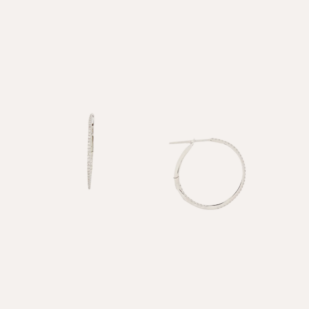 18K White Gold & Diamond Hoops