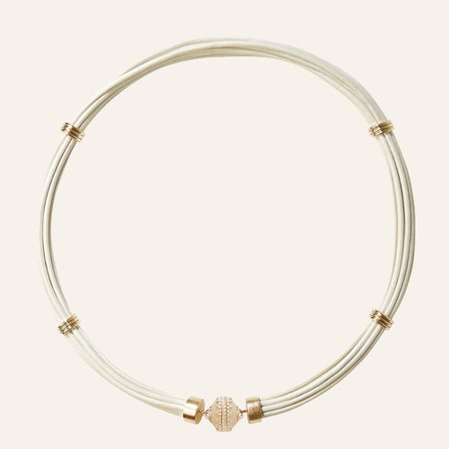 Aspen Leather White Pearl Necklace