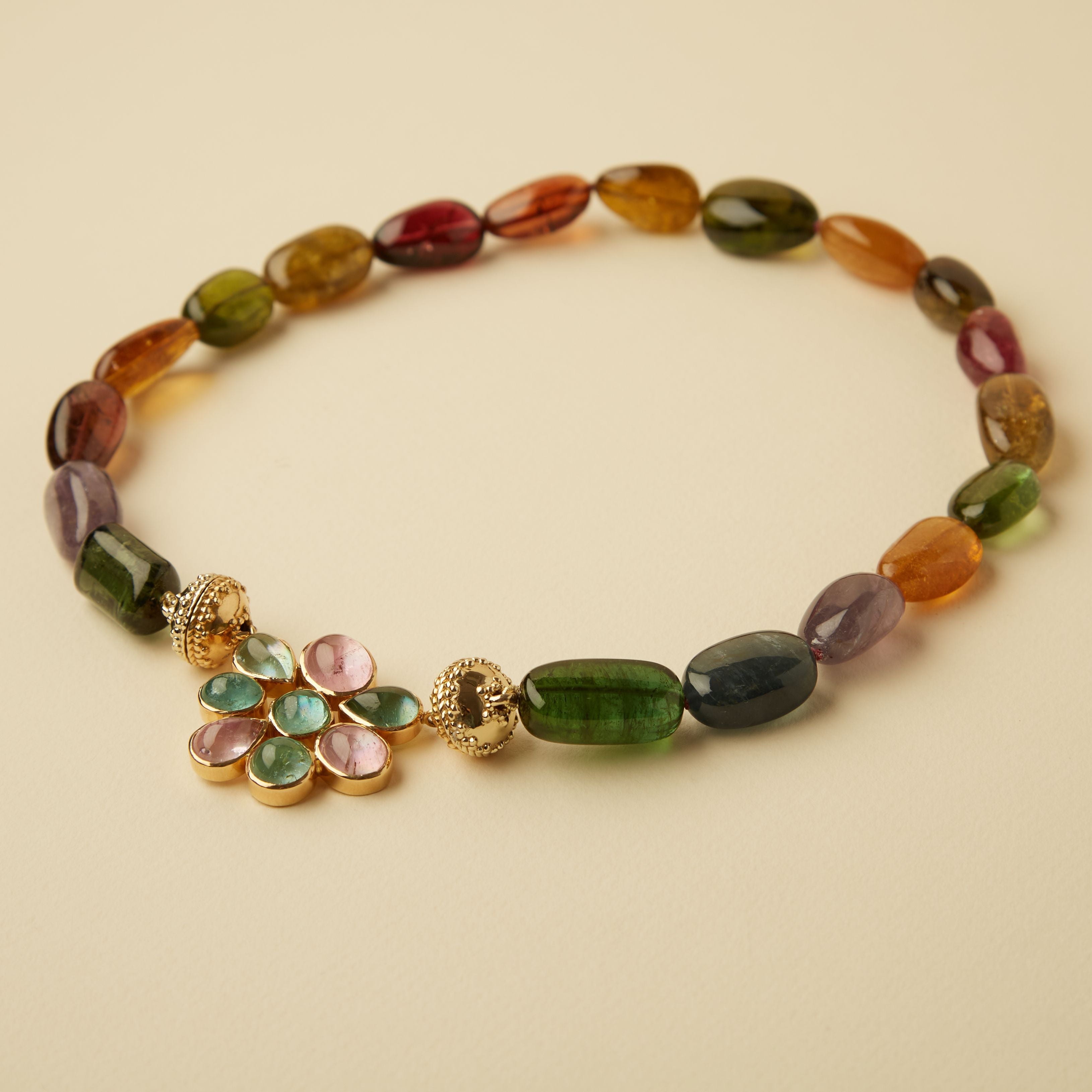 18K Candy Multi-Color Tourmaline Cabochon Cluster Centerpiece