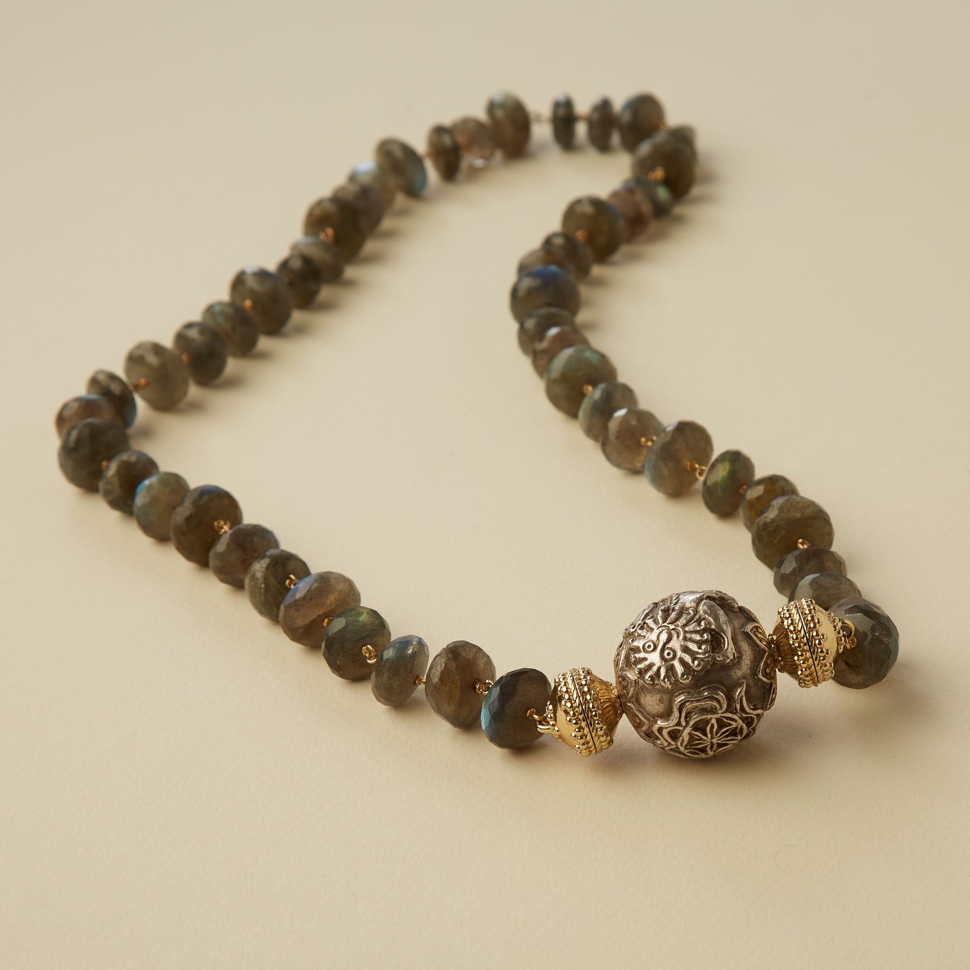 Tibetan Treasure Silver Lion Bead Centerpiece
