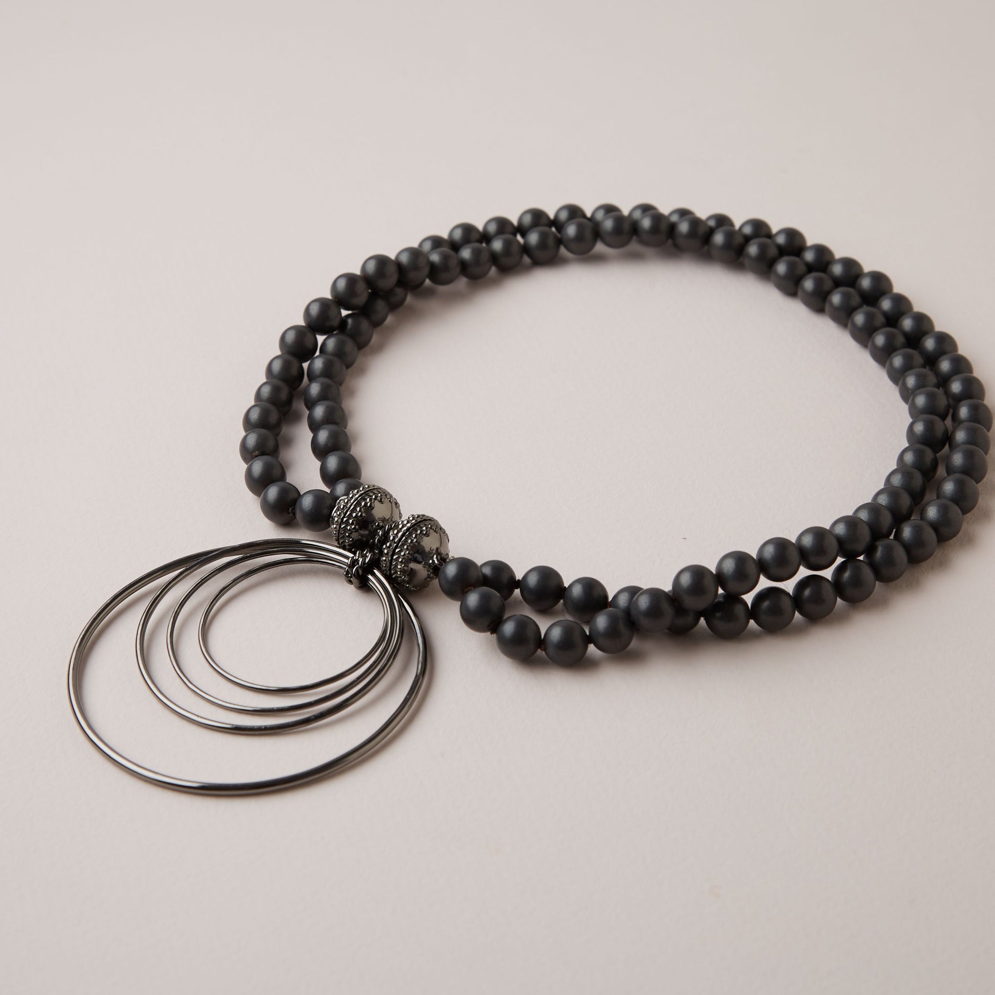 Victoire 8mm Matte Gray Hematite Double-Strand Gunmetal Necklace