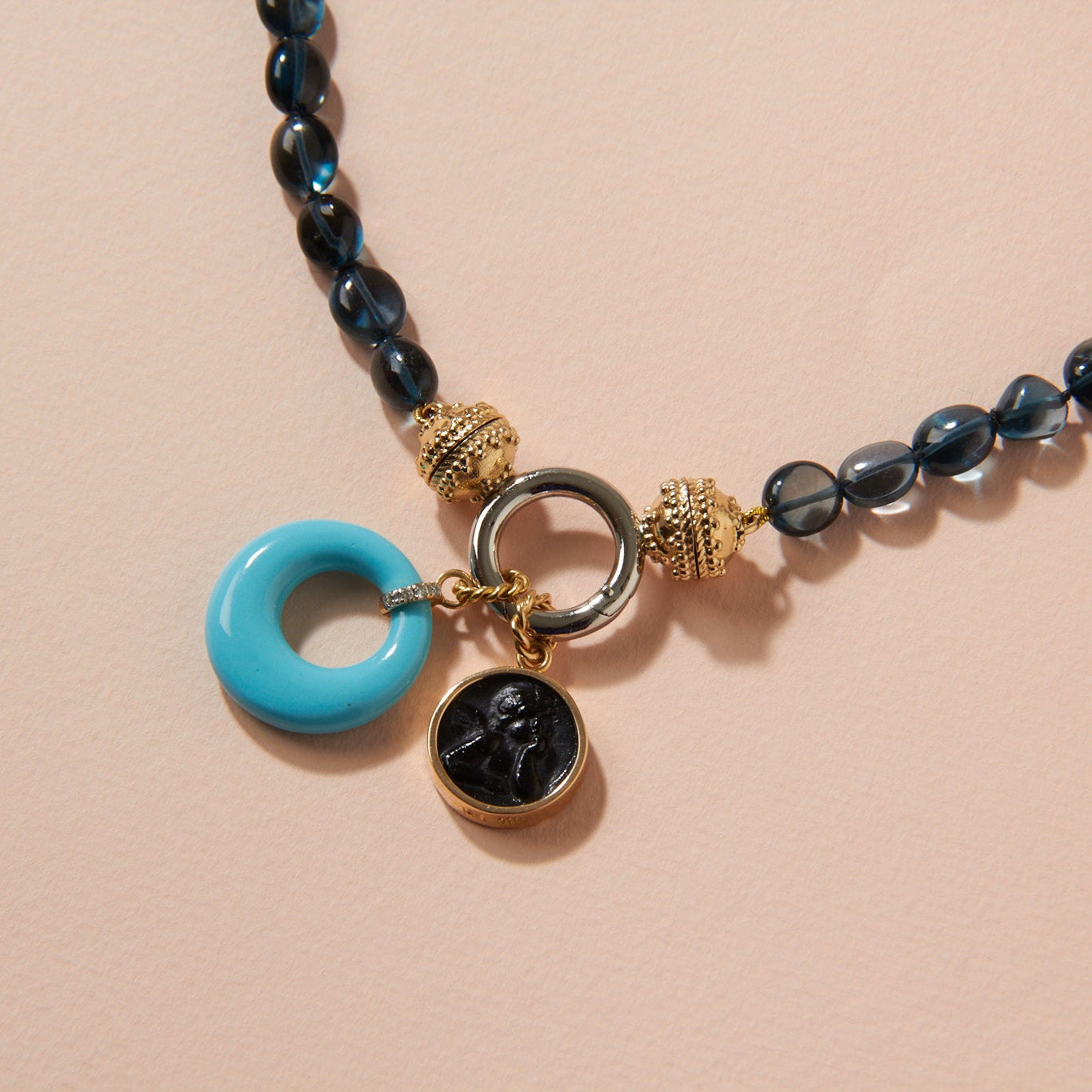 14K Cherub Black Chiara Glass Charm