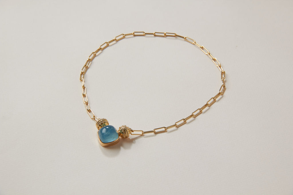 Square Blue Aquamarine Cabochon Mini Centerpiece