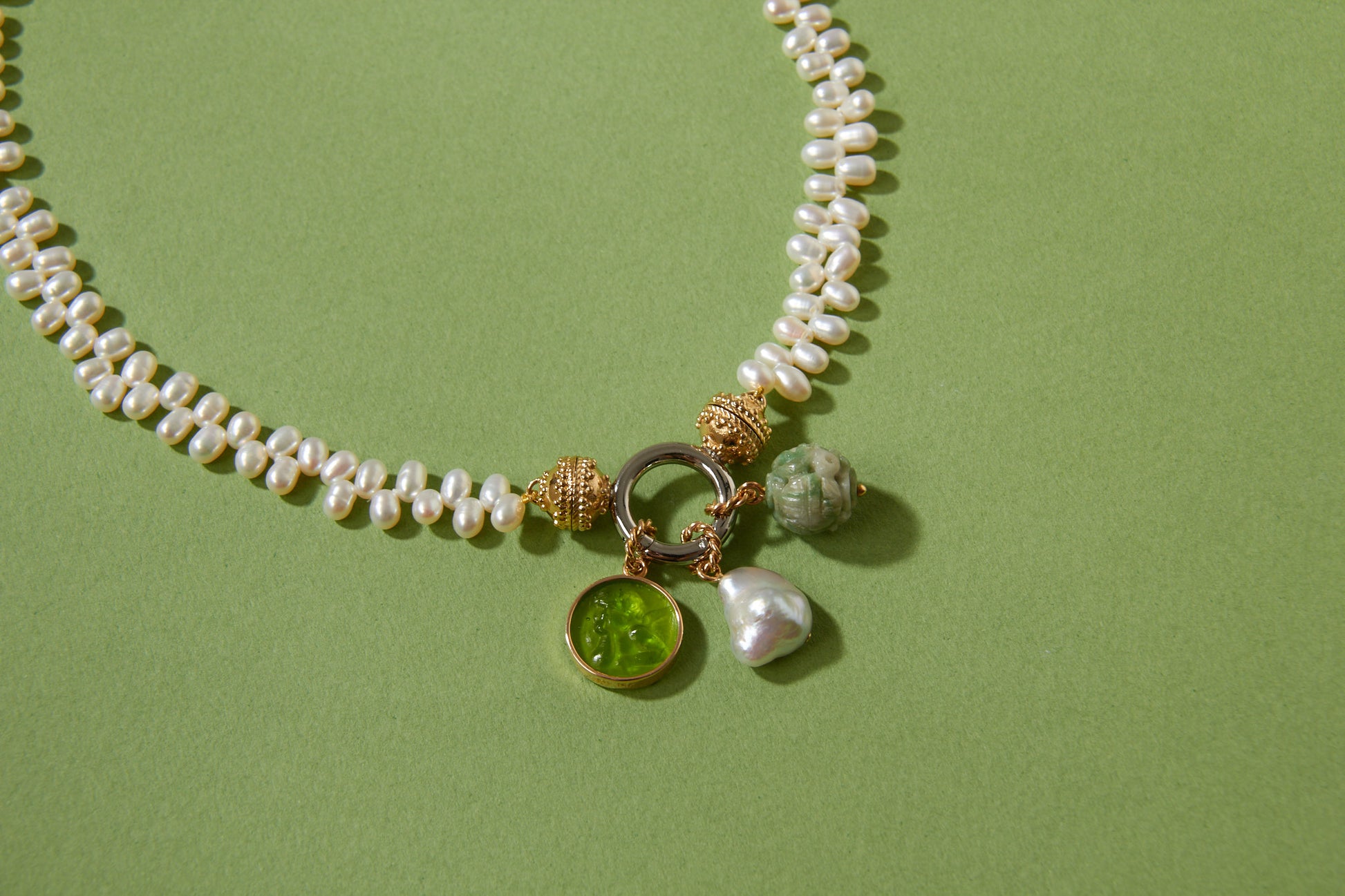 14K Green Jade Carved Charm
