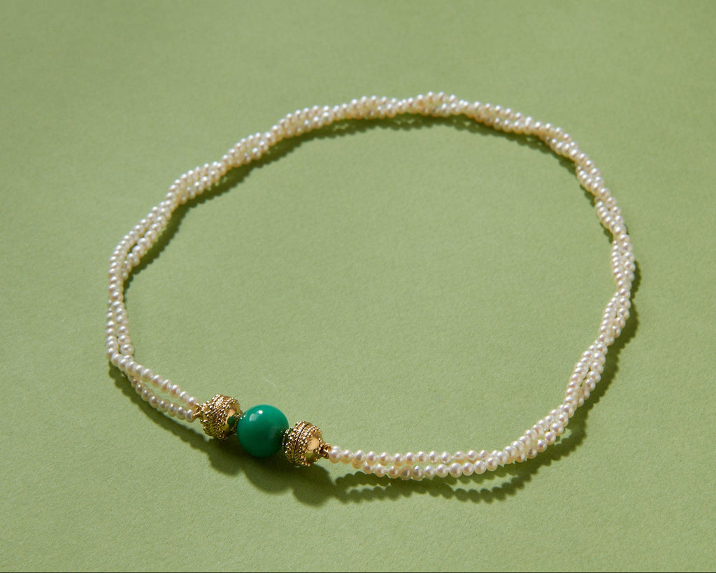 White Freshwater 3mm Potato Pearl Double Strand Mini Necklace