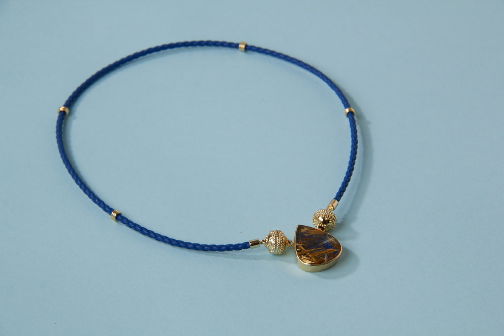 Lapis Backed Rutilated Quartz Teardrop Mini Centerpiece
