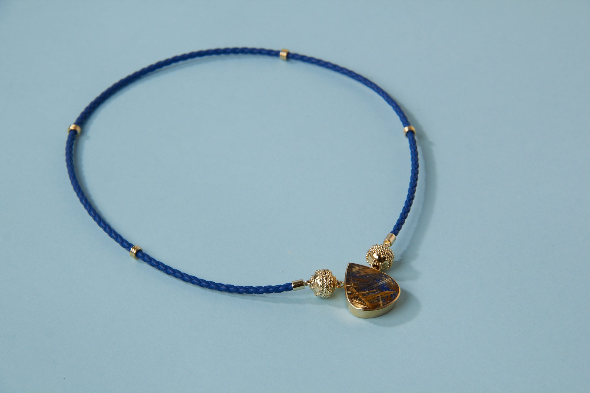 Aspen Braided Azure Leather Mini Necklace