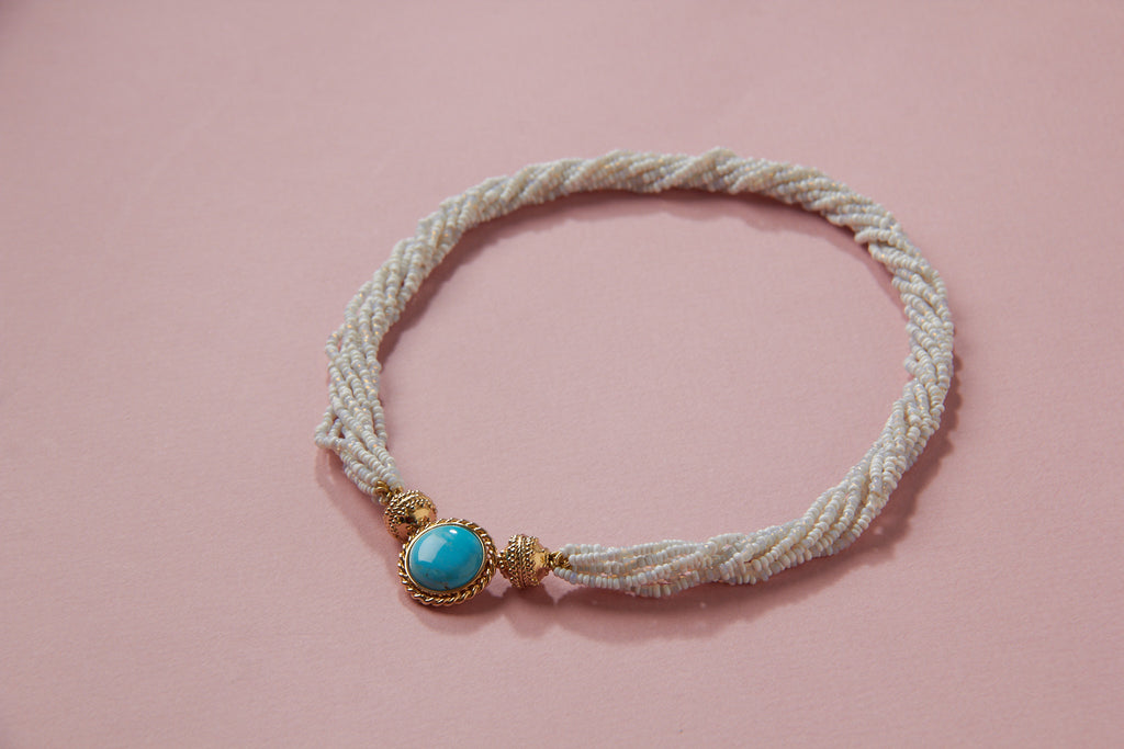 Mixed White and Iridescent Glass Multi-Strand Mini Necklace