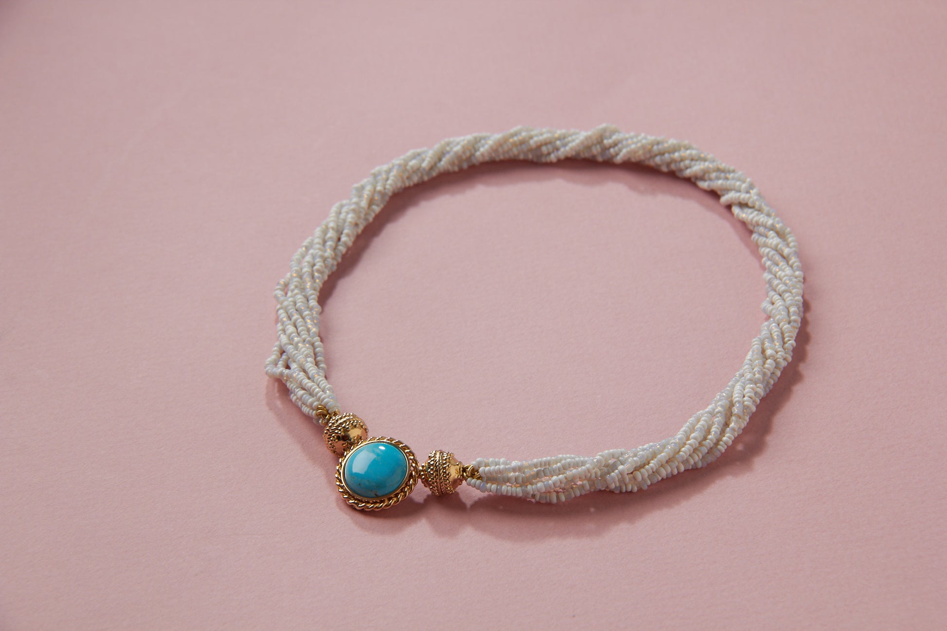 Mixed White and Iridescent Glass Multi-Strand Mini Necklace