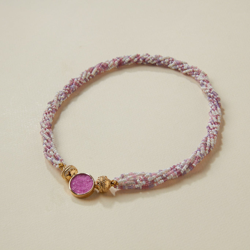 Mixed White and Purple Glass Multi-Strand Mini Necklace