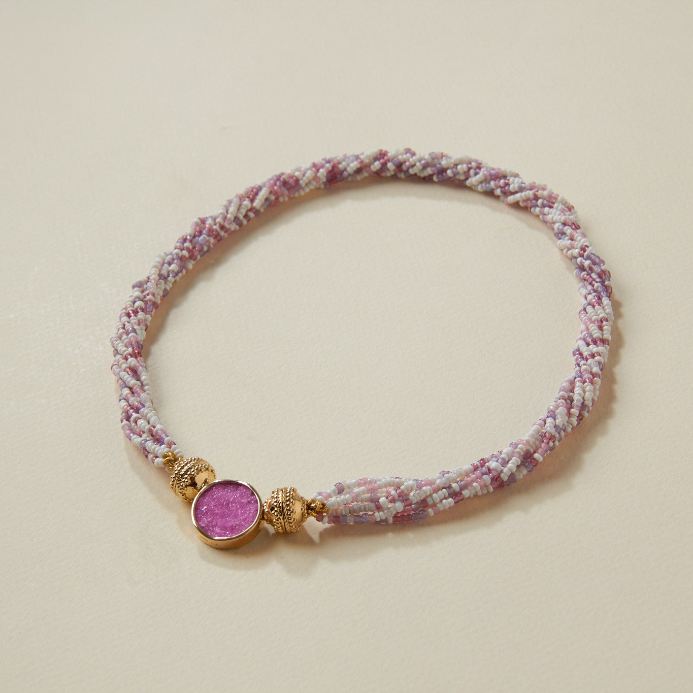Mixed White and Purple Glass Multi-Strand Mini Necklace