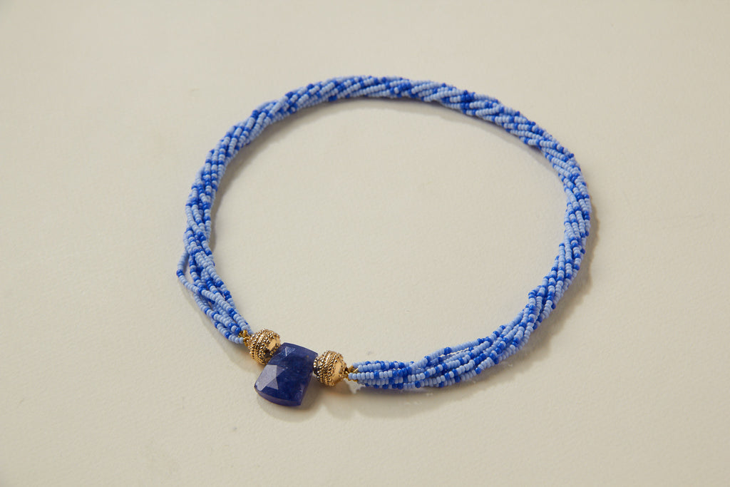 Blue Glass Multi-Strand Mini Necklace