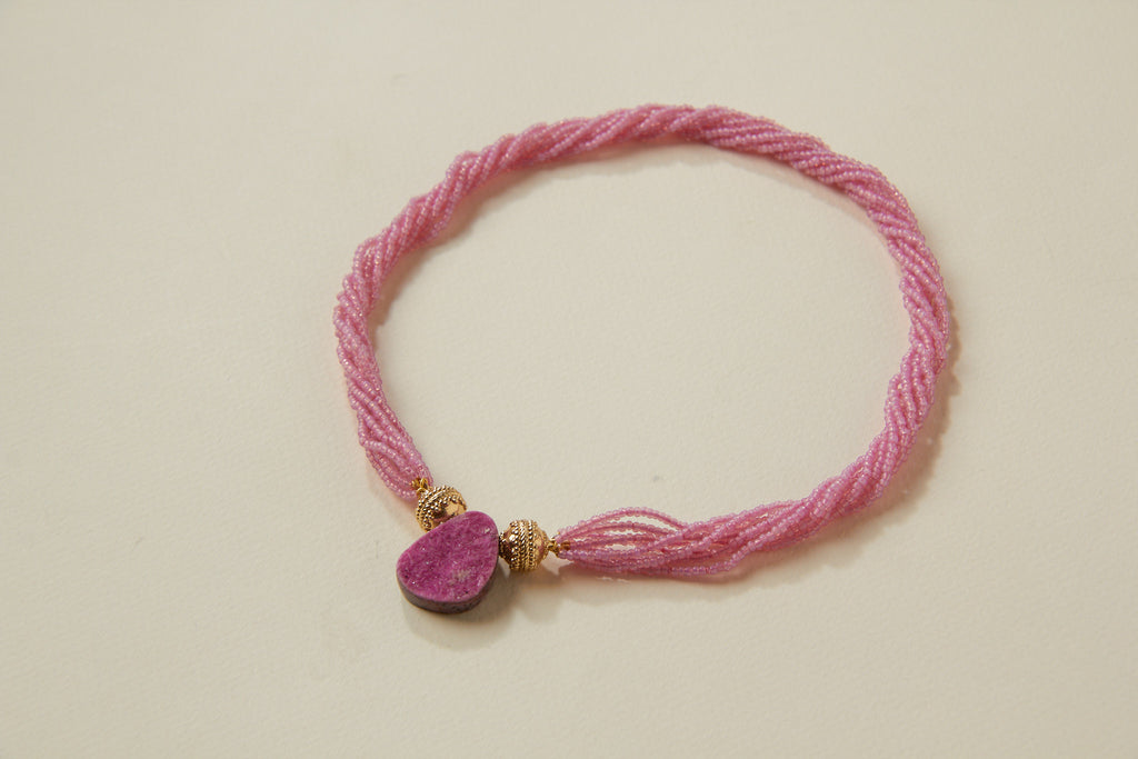 Pink Glass Multi-Strand Mini Necklace