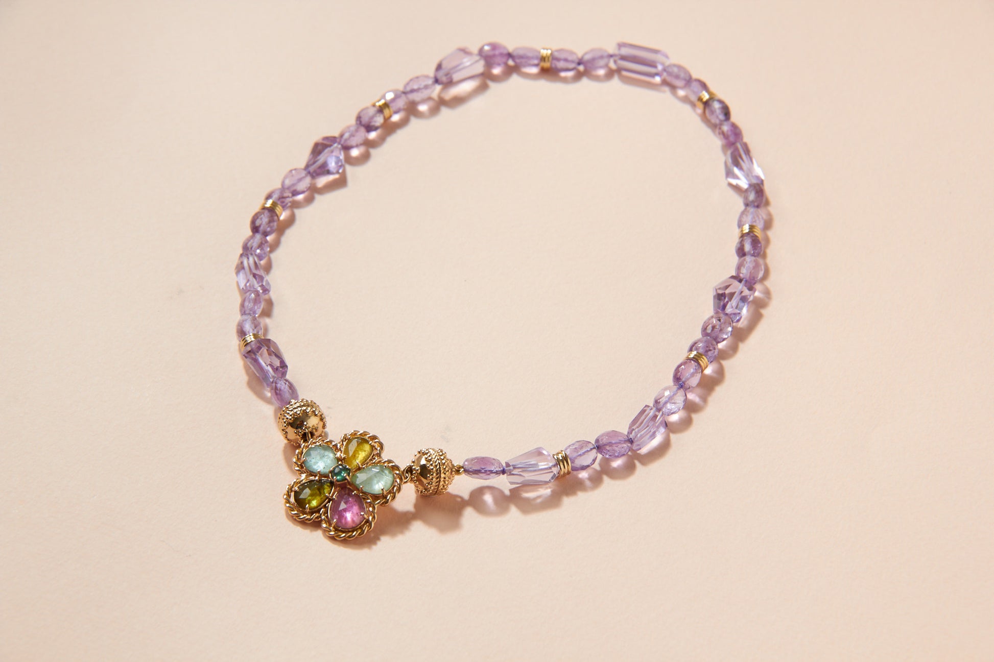 Amethyst Gold Ring Bead Mini Necklace