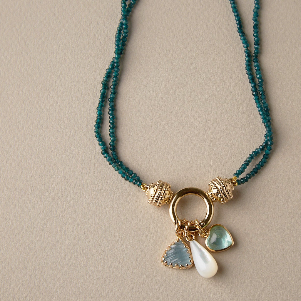 14K Aquamarine Carved Triangle Charm