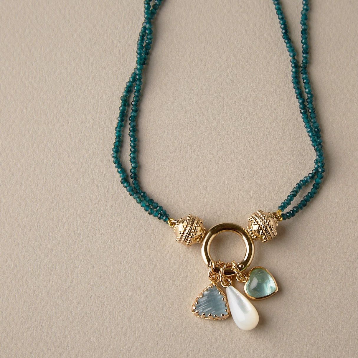 14K Aquamarine Carved Triangle Charm