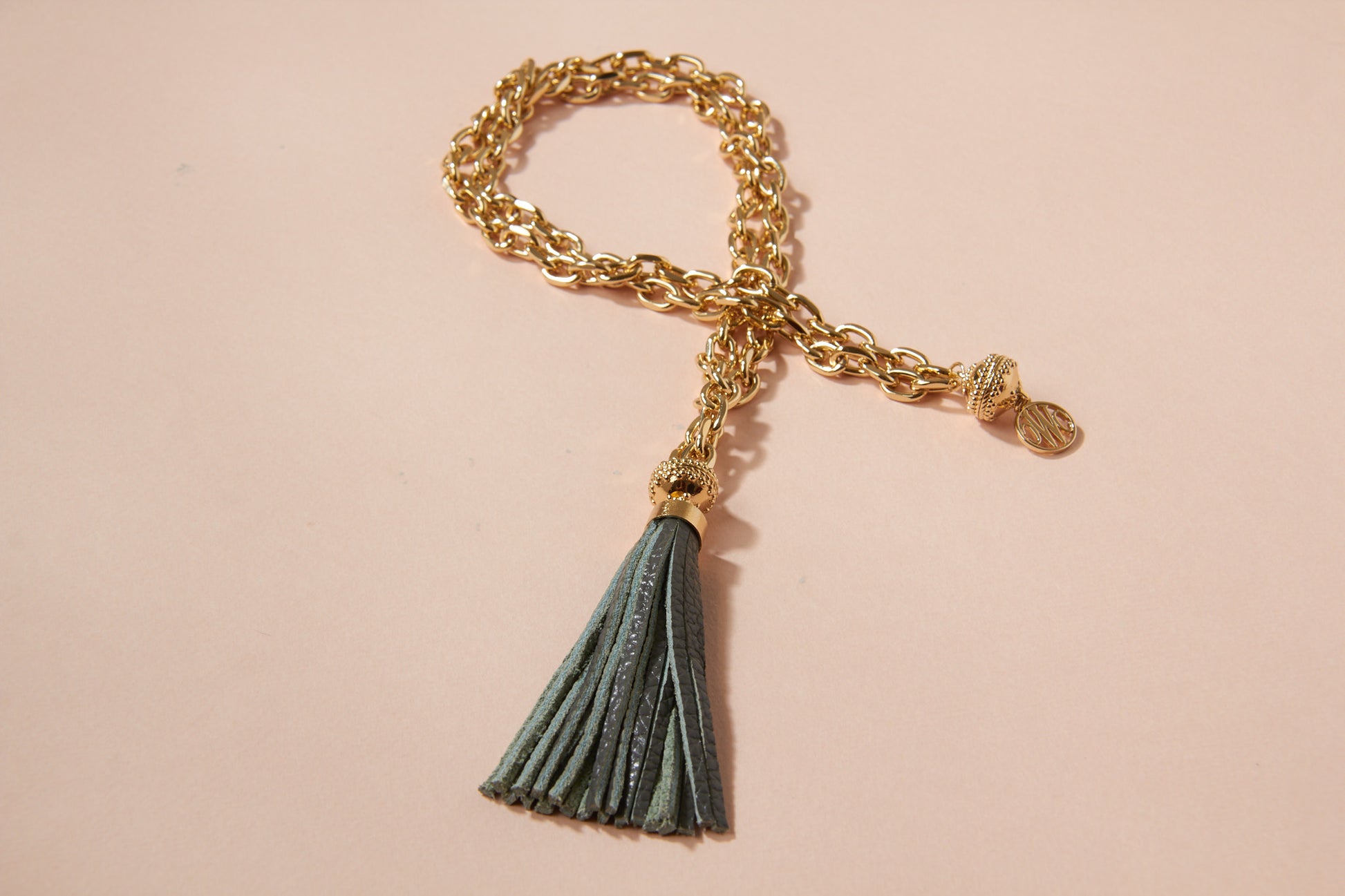Pebble Grey Leather Tassel