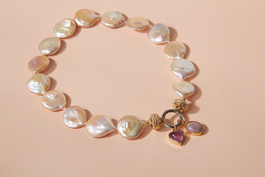 Pink 22-24mm Freshwater Coin Pearl Necklace