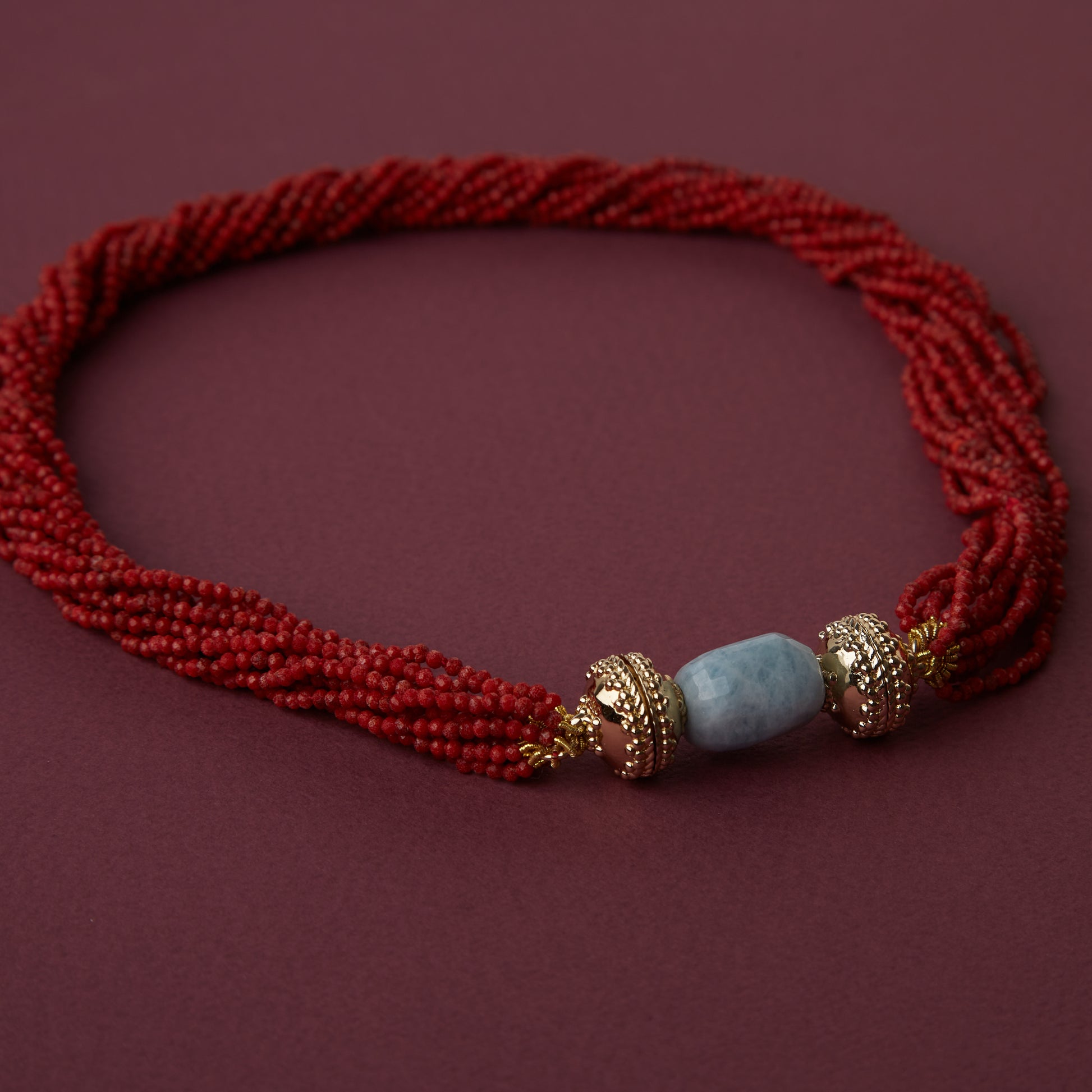 Michel 2.5mm Red Coral Multi-Strand Beaded Necklace