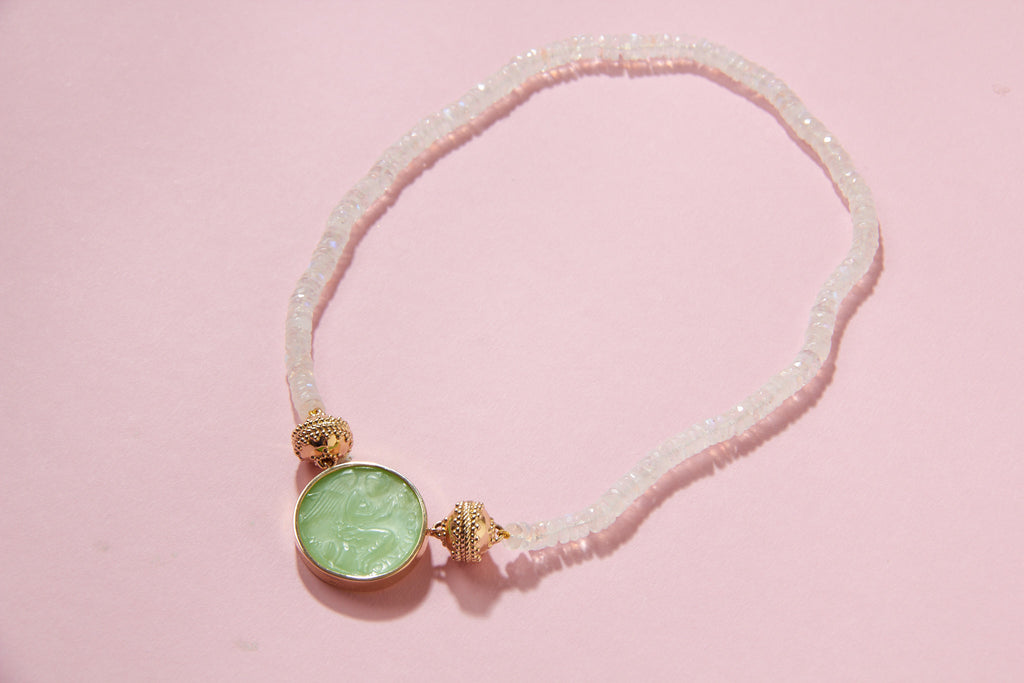Iridescent Rainbow Moonstone 6mm Rondelle Necklace