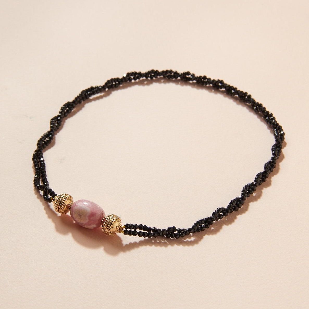 Michel Spinel Black Faceted 3mm Rhondelle Double Strand Mini Necklace