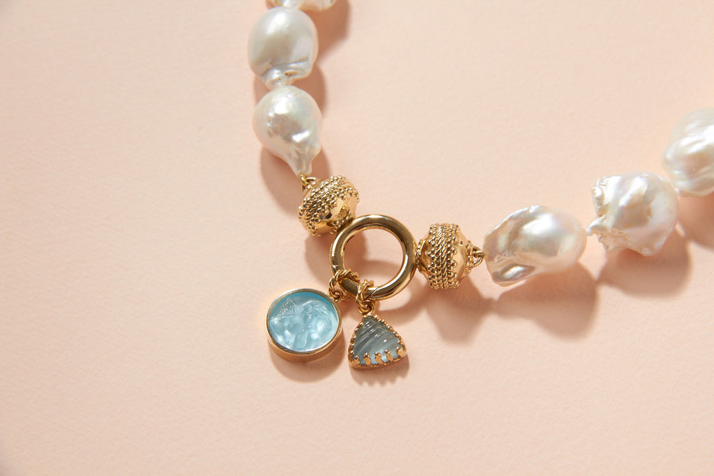 14K Aquamarine Carved Triangle Charm