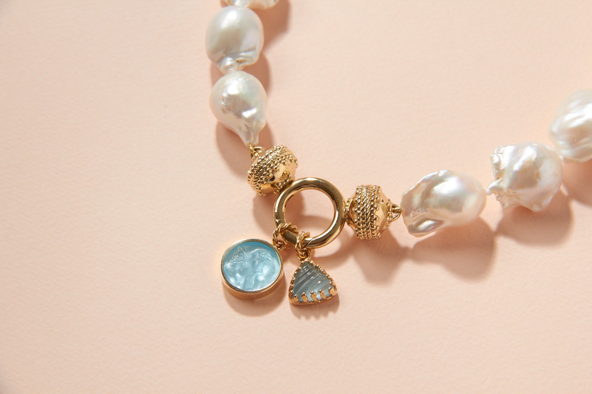 14K Aquamarine Carved Triangle Charm