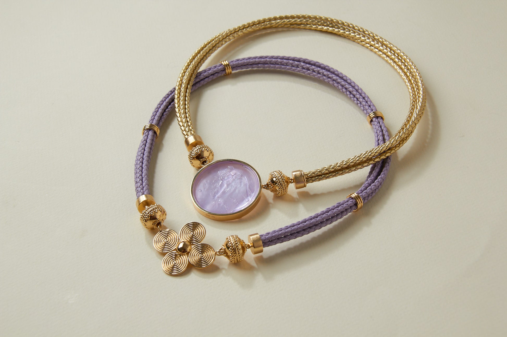 Wellington Braided Leather Gold Necklace 17.5" Length