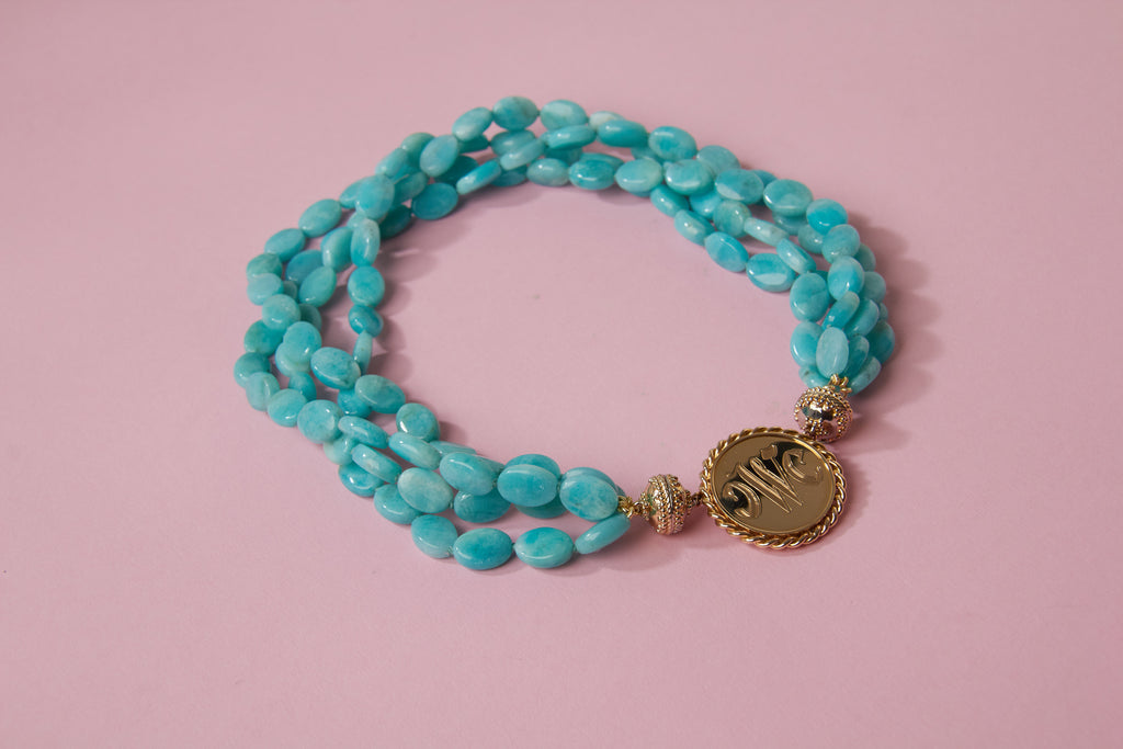 Tumbled Amazonite Flat Oval Double Strand Necklace