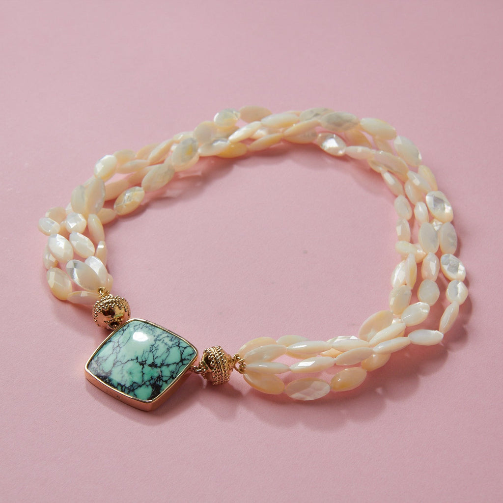 Small White Mother of Pearl Faceted Multi-Strand Shell Necklace